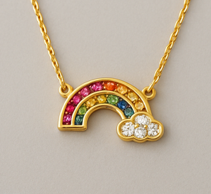 Collar Arcoíris de Luz Dorado Collar dorado con arcoíris de gemas y nube brillante