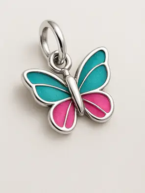 Dije Mariposa Aurora Azul y Rosa Dije de plata con mariposa esmaltada en turquesa y rosa